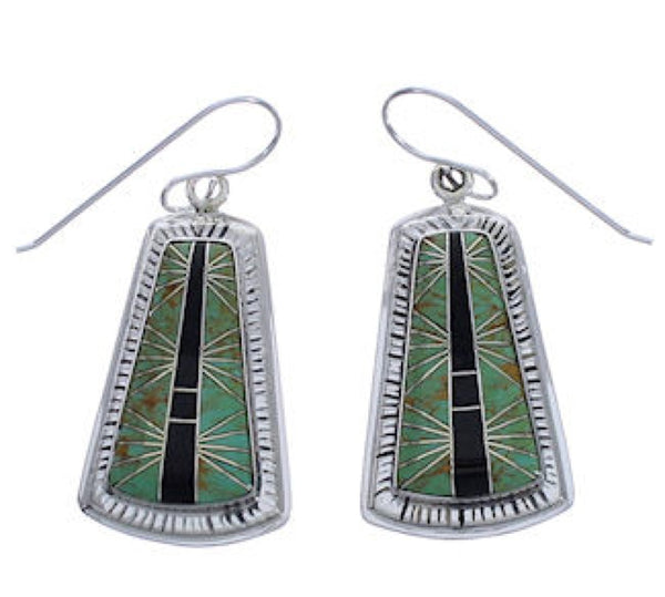 Southwest Turquoise Jet Inlay Silver Earrings FX31441